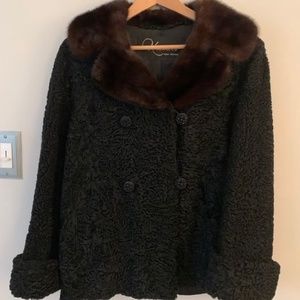 Vintage Black Persian Lambswool Double Breasted Jacket with Mink Collar